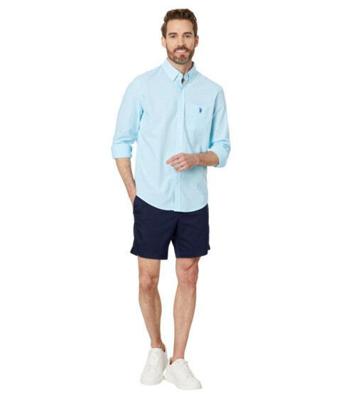 Incaltaminte Femei US Polo Assn Long Sleeve Classic Fit 1 Pocket Gingham Cotton Stretch Yarn Dye Slub Poplin Woven Shirt Horizon Blue