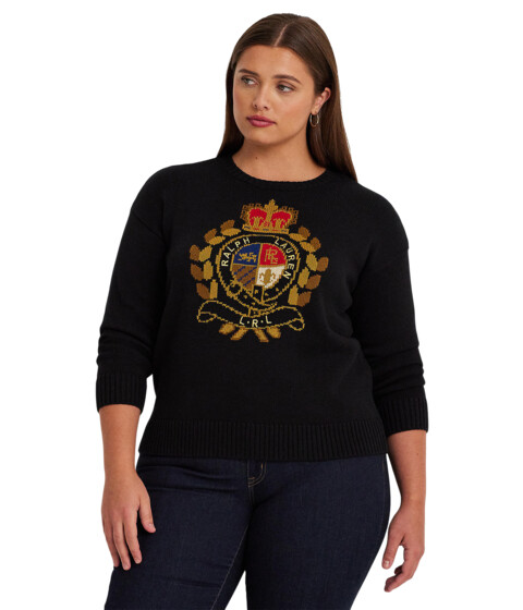 Imbracaminte Femei LAUREN Ralph Lauren Plus-Size Intarsia-Knit Crest Cotton-Blend Sweater Black