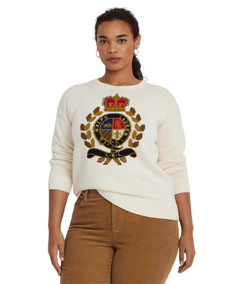 Imbracaminte Femei LAUREN Ralph Lauren Plus-Size Intarsia-Knit Crest Cotton-Blend Sweater Mascarpone Cream