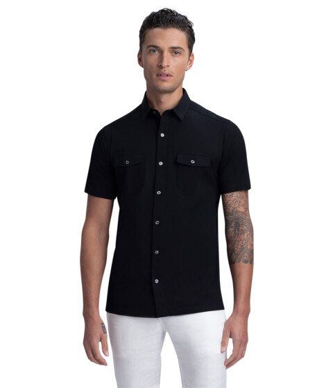 Imbracaminte Barbati BUGATCHI Miles Short Sleeve Shirt in Solid Print Ooohcotton with Point Collar Black