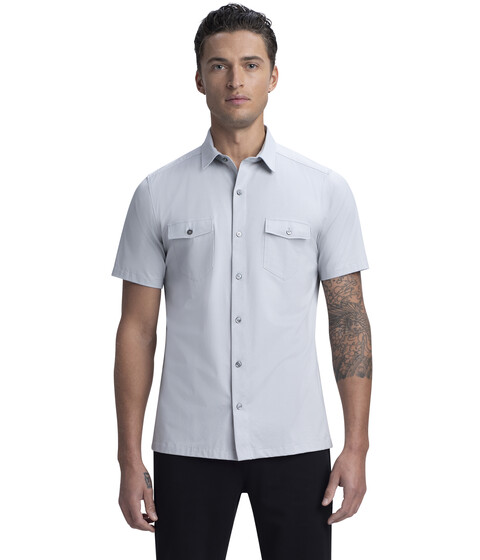 Imbracaminte Barbati BUGATCHI Miles Short Sleeve Shirt in Solid Print Ooohcotton with Point Collar Platinum