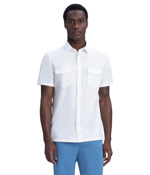 Imbracaminte Barbati BUGATCHI Miles Short Sleeve Shirt in Solid Print Ooohcotton with Point Collar White
