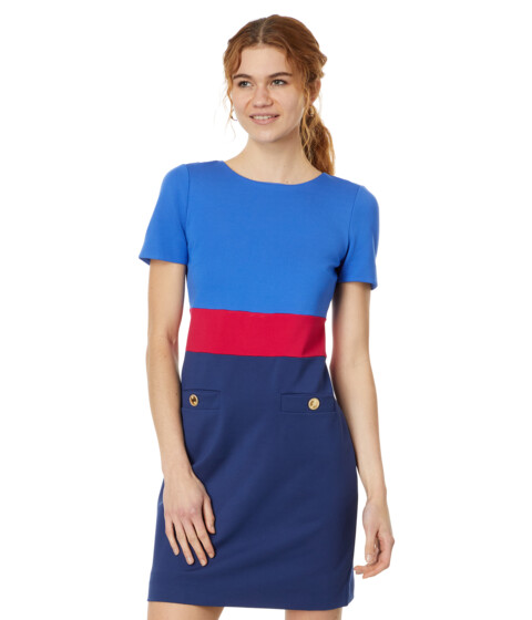 Imbracaminte Femei Lilly Pulitzer Emmerson Short Sleeve Shi Alba Blue Tricolor Colorblocked Knit Dress