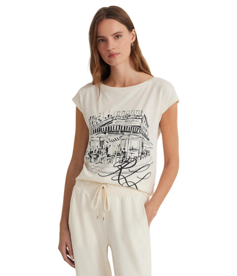 Imbracaminte Femei LAUREN Ralph Lauren Graphic Jersey Tee Mascarpone CreamBlack