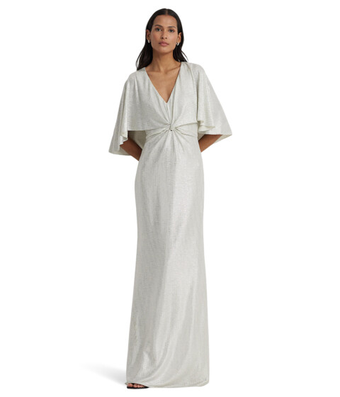 Imbracaminte Femei Lauren Ralph Lauren Metallic Knit Twist-Front Cape Gown Mascarpone Cream