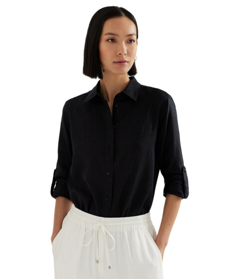 Imbracaminte Femei LAUREN Ralph Lauren Petite Linen Roll TabndashSleeve Shirt Polo Black