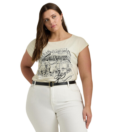 Imbracaminte Femei LAUREN Ralph Lauren Plus-Size Graphic Jersey Tee Mascarpone CreamBlack