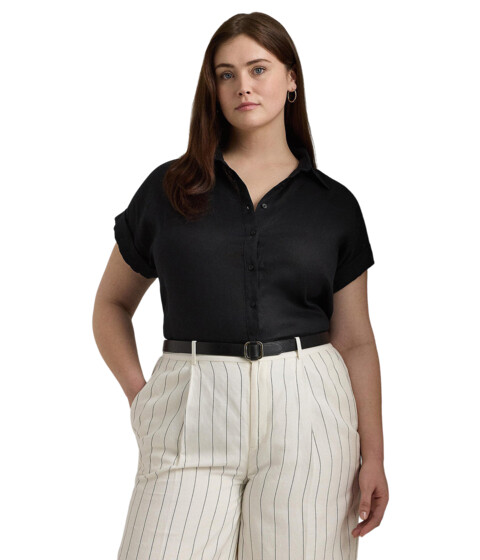 Imbracaminte Femei LAUREN Ralph Lauren Plus-Size Linen Dolman-Sleeve Shirt Polo Black
