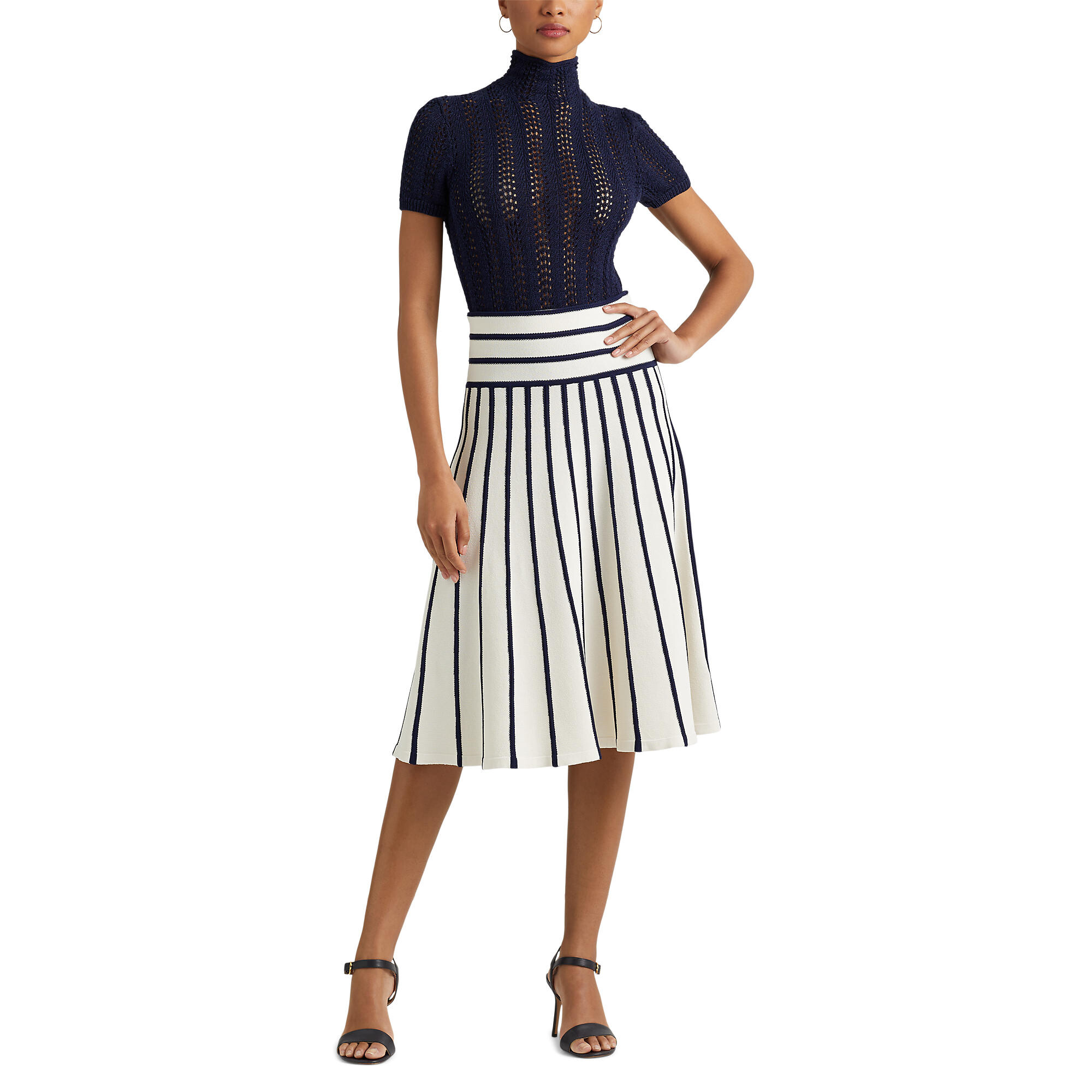 Imbracaminte Femei Lauren Ralph Lauren Striped Knit Midi Skirt Mascarpone CreamFrench Navy