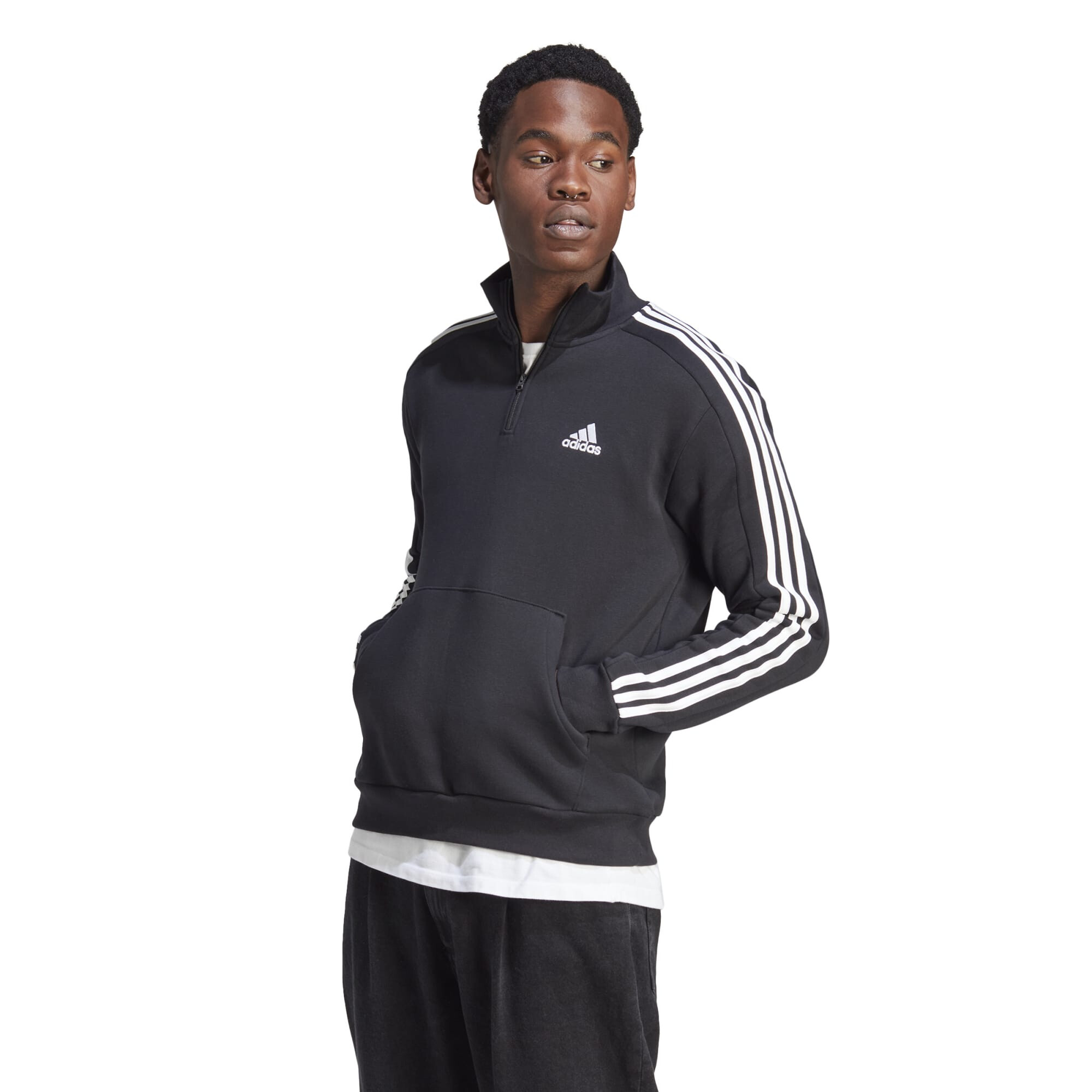 Imbracaminte Barbati adidas Essentials Fleece 3-Stripes 14 Zip Hoodie Black
