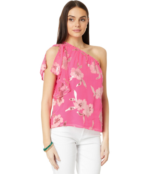 Imbracaminte Femei Lilly Pulitzer Sarahleigh One Shoulder Silk Blend Top Roxie Pink Anniversary Silk Clip