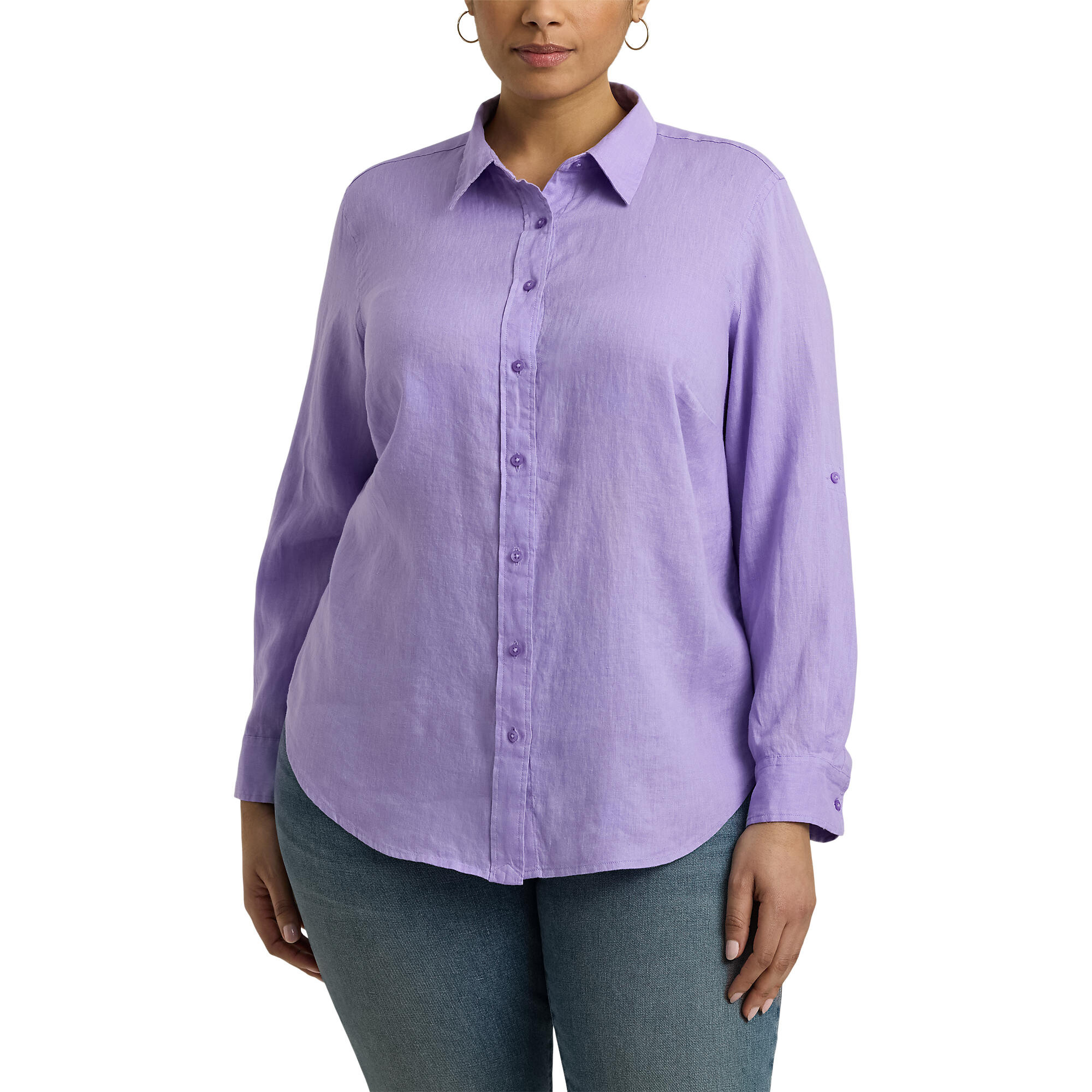 Imbracaminte Femei LAUREN Ralph Lauren Plus-Size Linen Roll TabndashSleeve Shirt Wild Lavender