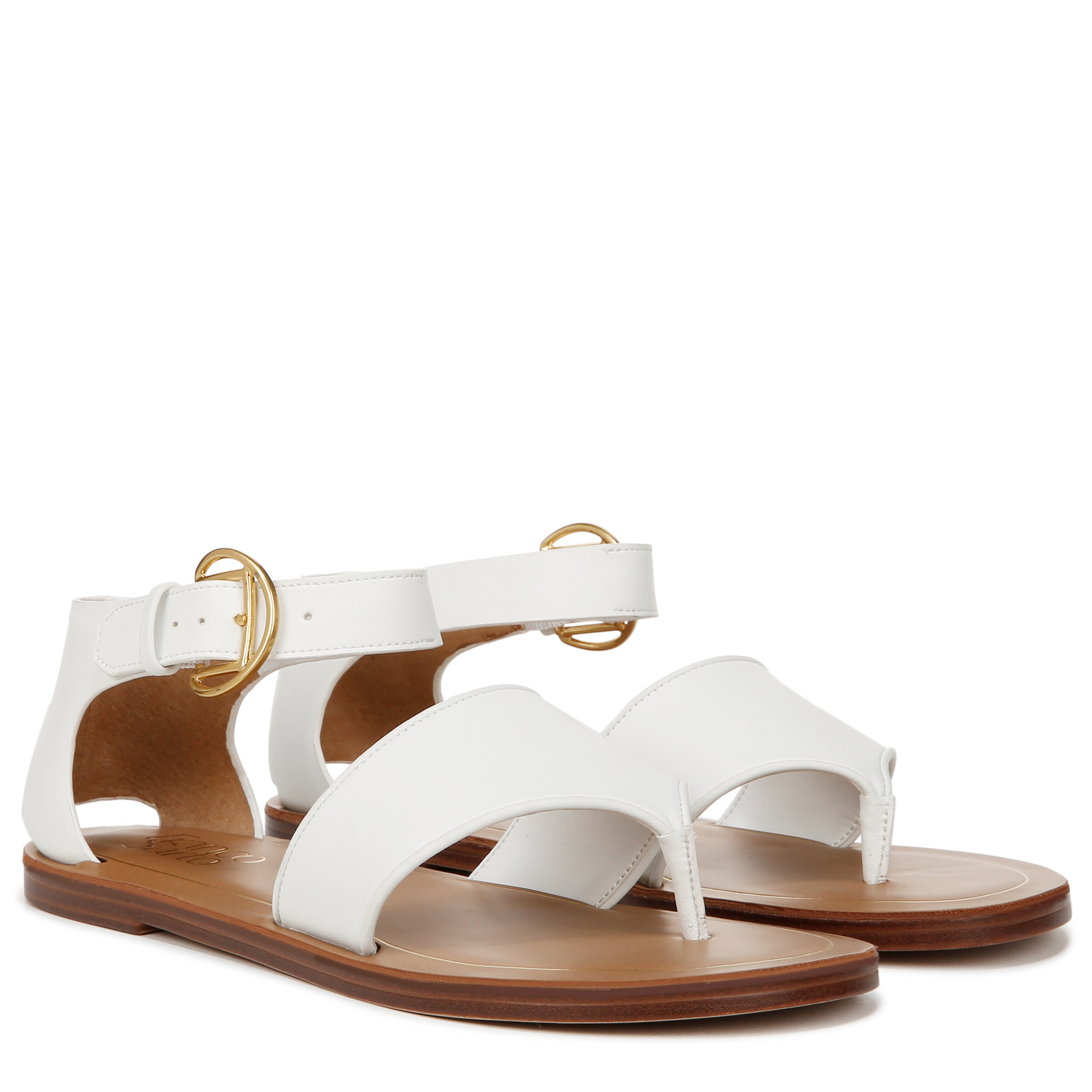 Incaltaminte Femei Franco Sarto Ruth Ankle Strap Thong Flat Sandals White Smooth