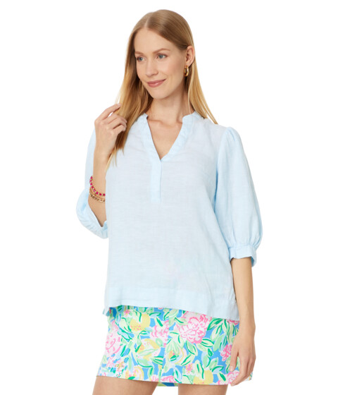 Imbracaminte Femei Lilly Pulitzer Mialeigh Elbow Sleeve Linen Top Hydra Blue X Resort White