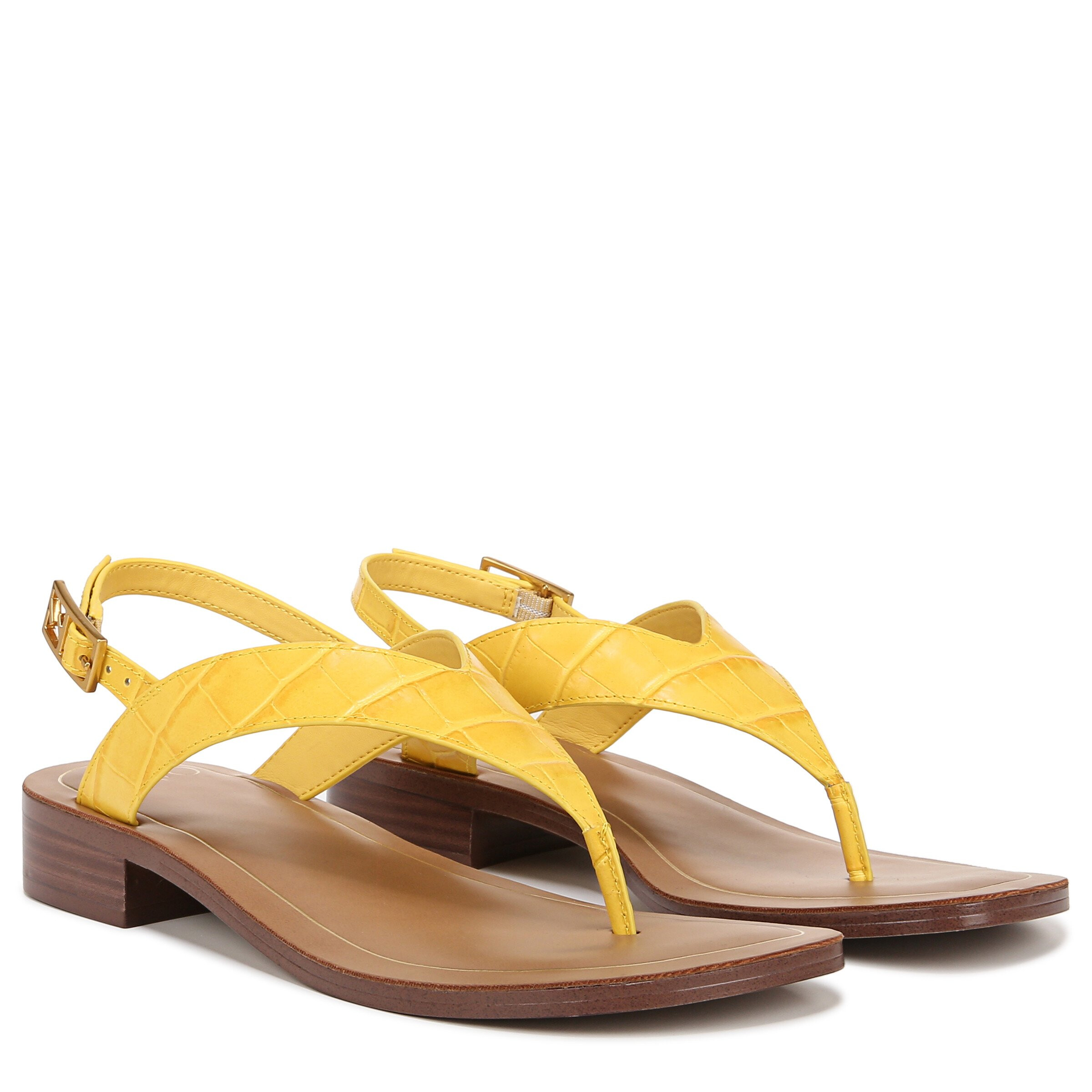 Incaltaminte Femei Franco Sarto Iris Ankle Strap Thong Sandals Yellow Croc Print Leather