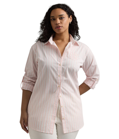 Imbracaminte Femei LAUREN Ralph Lauren Plus-Size Oversize Striped Cotton Broadcloth Shirt Pink OpalWhite