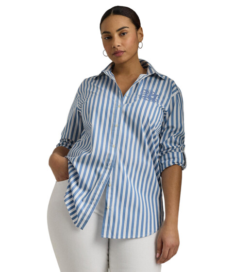 Imbracaminte Femei LAUREN Ralph Lauren Plus-Size Oversize Striped Cotton Broadcloth Shirt Pale AzureWhite