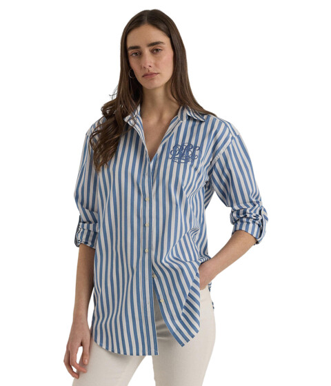 Imbracaminte Femei LAUREN Ralph Lauren Petite Oversize Striped Cotton Broadcloth Shirt Pale AzureWhite