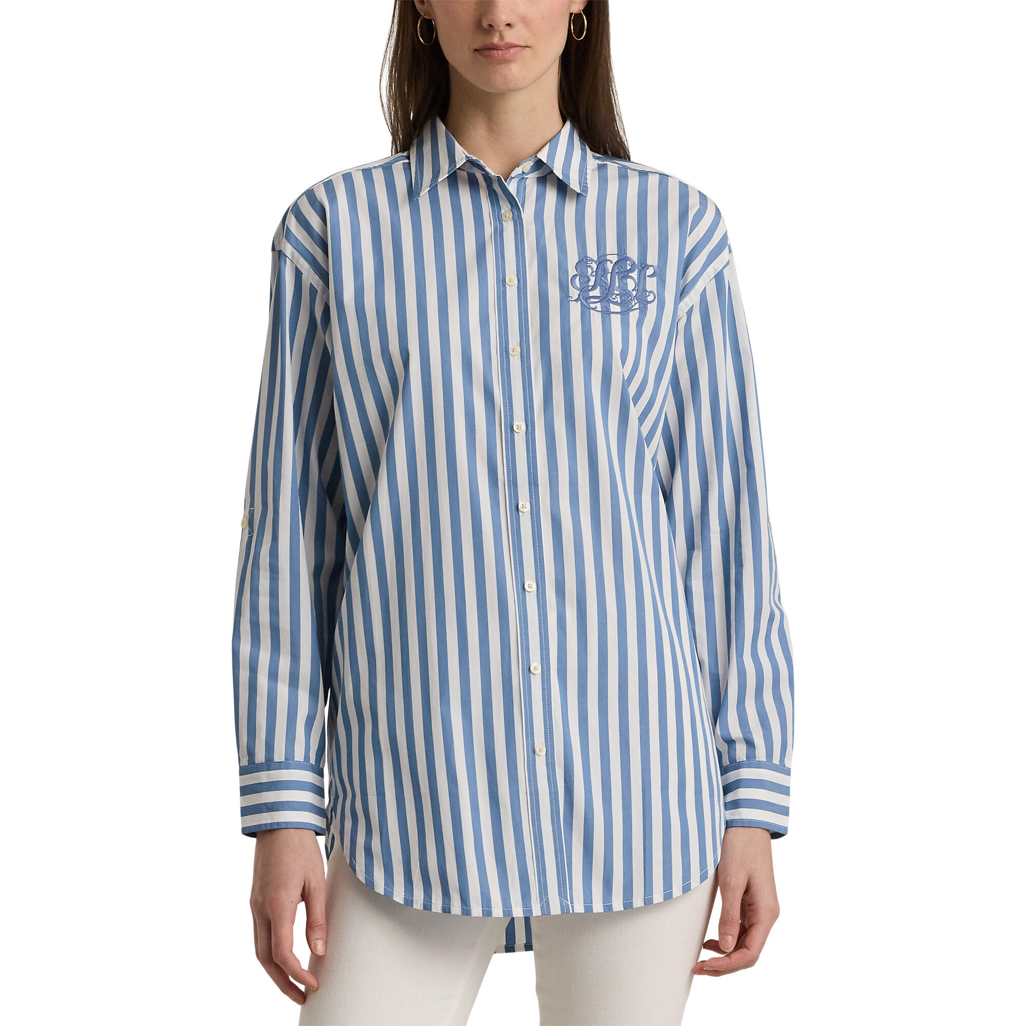Imbracaminte Femei LAUREN Ralph Lauren Oversize Striped Cotton Broadcloth Shirt Pale AzureWhite