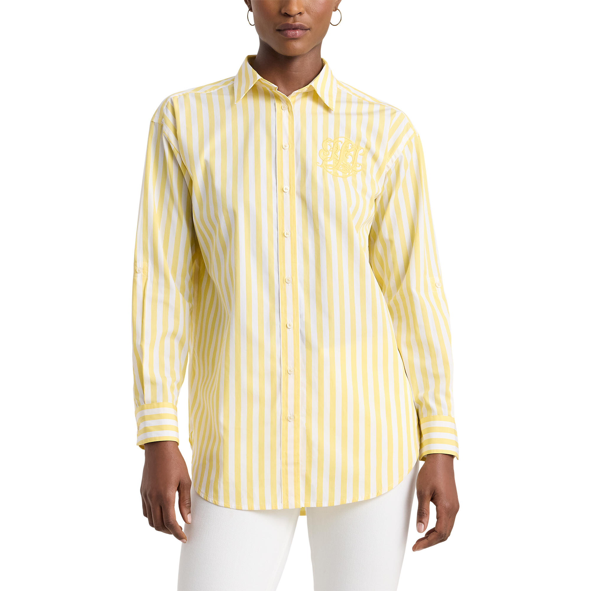 Imbracaminte Femei LAUREN Ralph Lauren Oversize Striped Cotton Broadcloth Shirt Primrose YellowWhite
