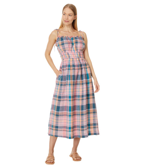 Imbracaminte Femei Vineyard Vines Strappy Linen Midi Punch Plaid- Mallard Blue