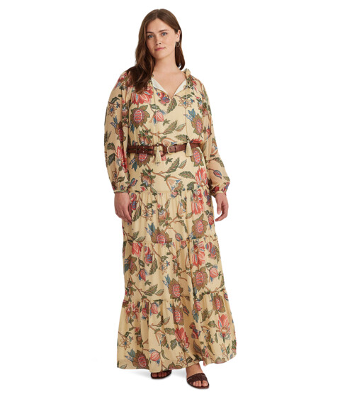 Imbracaminte Femei LAUREN Ralph Lauren Plus-Size Floral Crinkle Georgette Tiered Dress Cream Multi