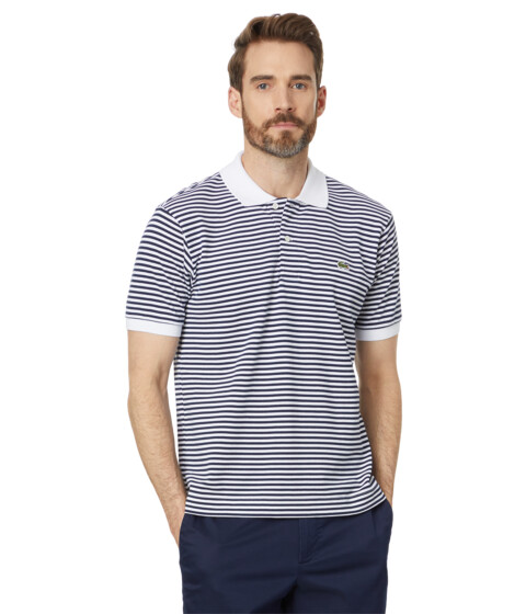 Imbracaminte Barbati Lacoste Short Sleeve Classic Fit Stripped Polo Shirt NarcissusBlizzard-Cement