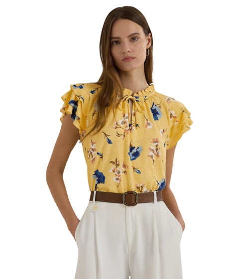 Imbracaminte Femei LAUREN Ralph Lauren Floral Linen-Blend Jersey Tie-Neck Top Yellow Multi