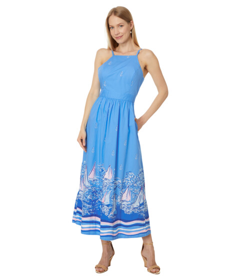 Imbracaminte Femei Lilly Pulitzer Charlese Cotton Halter Midi Lunar Blue A Lil Nauti Engineered Woven Dress