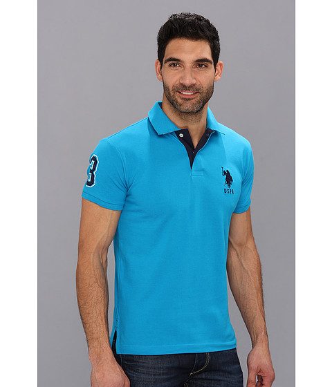 Incaltaminte Barbati US Polo Assn Slim Fit Big Horse Polo with Stripe Collar Teal Blue image3