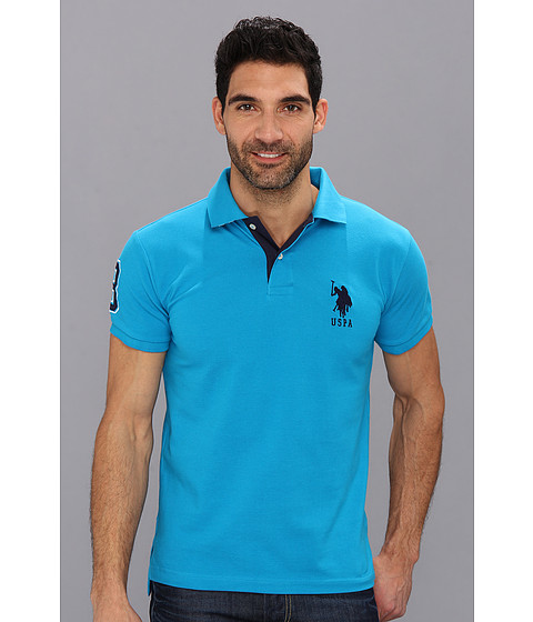 Incaltaminte Barbati US Polo Assn Slim Fit Big Horse Polo with Stripe Collar Teal Blue image0