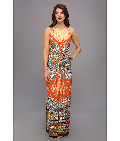 Imbracaminte Femei Donna Morgan Matte Jersey Sleeveless Maxi with Embroidery and Front Tucks Orange Multi