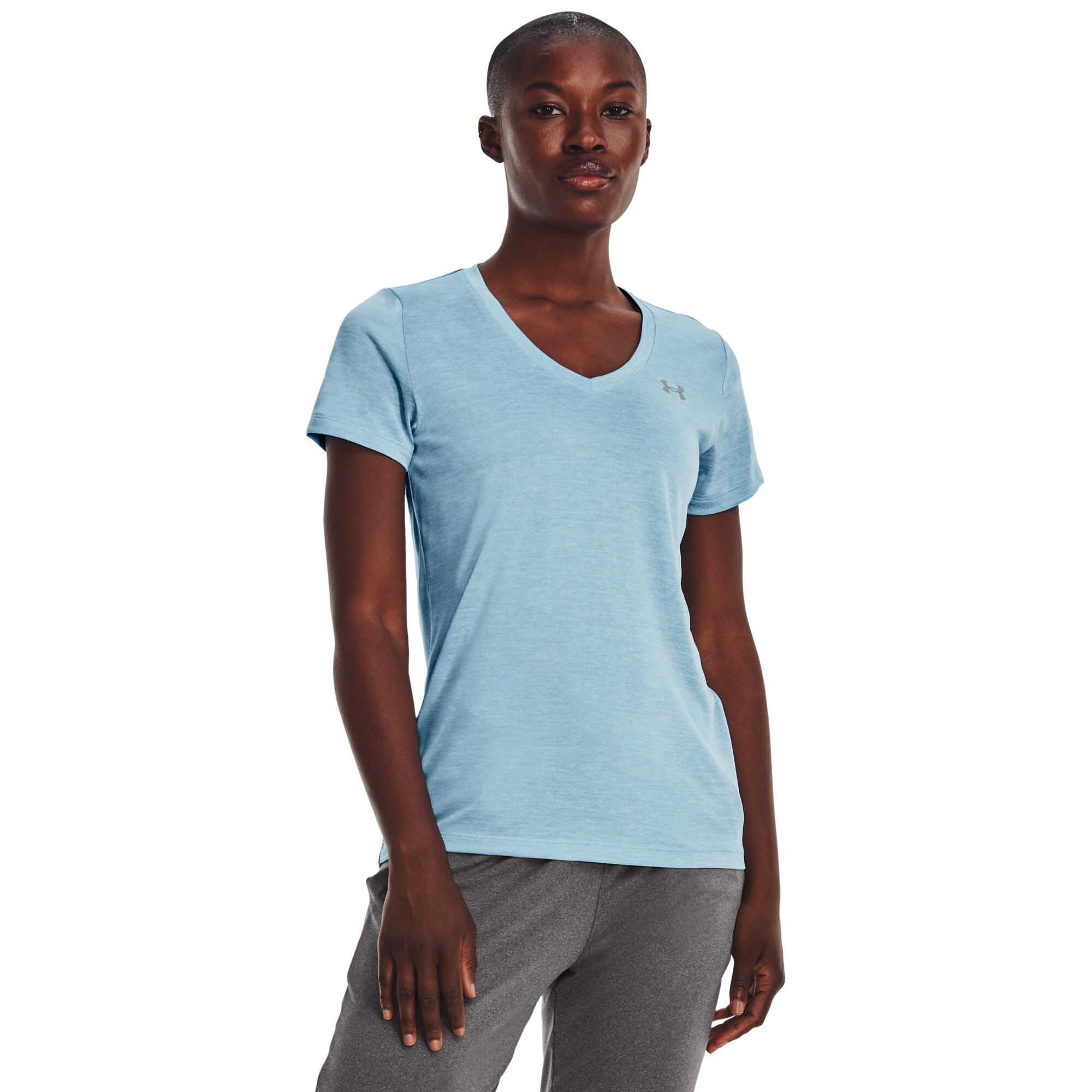 Imbracaminte Femei Under Armour UA Techtrade Twist V-Neck BlizzardWhiteMetallic Silver