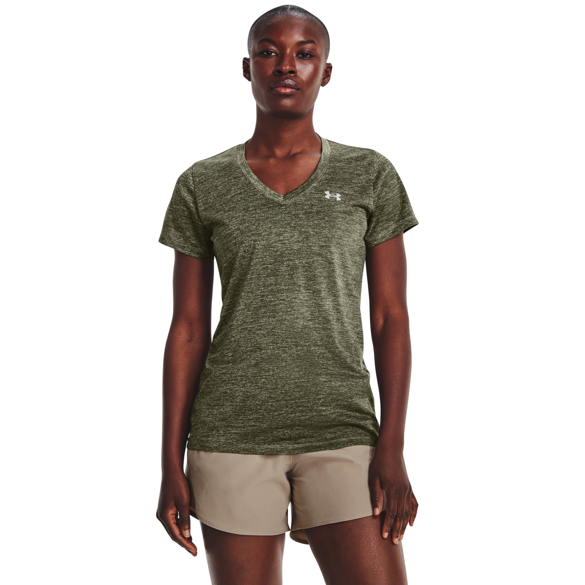 Imbracaminte Femei Under Armour UA Techtrade Twist V-Neck Grove GreenMarine OD GreenMetallic Silver