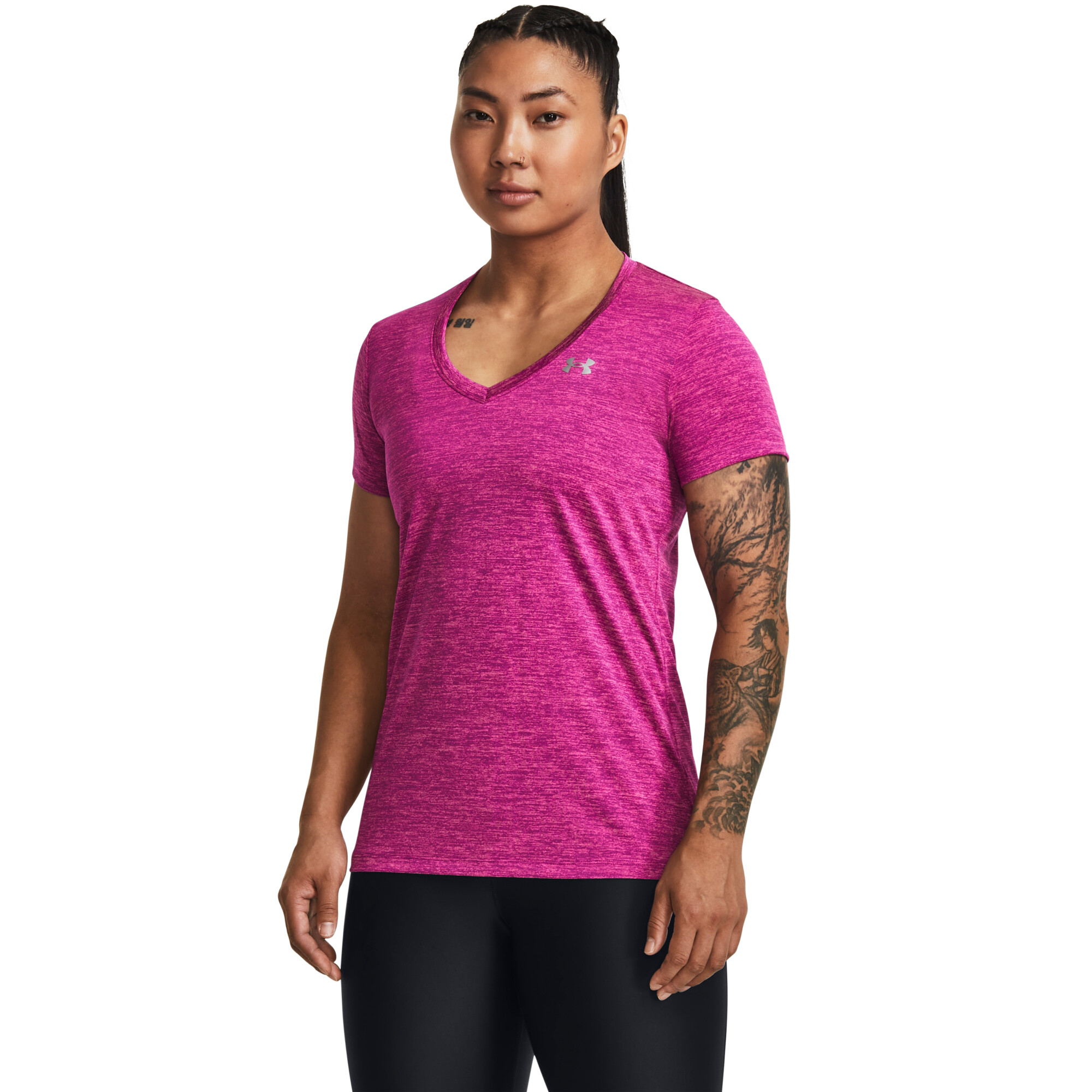 Imbracaminte Femei Under Armour UA Techtrade Twist V-Neck Mystic MagentaRebel PinkMetallic Silver